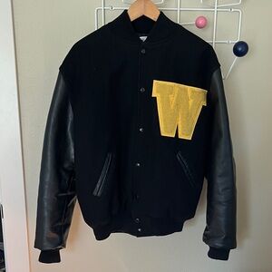Vintage Made in USA Black Wool and Leather Varsity Jacket